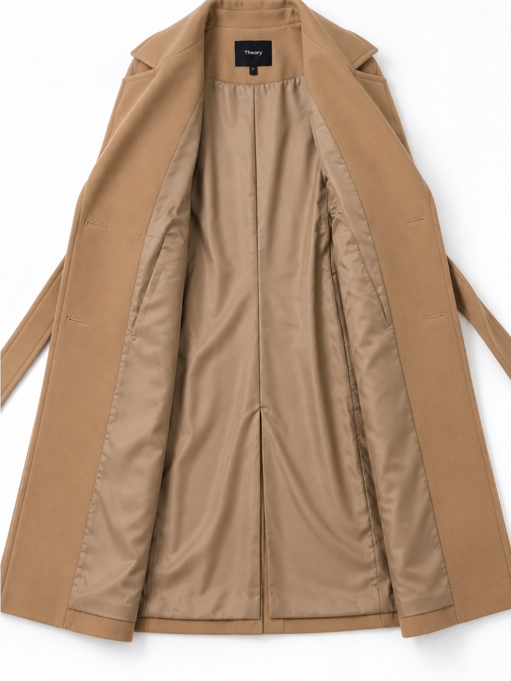Theory Oaklane Admiral Crepe Belted Trench Coat Camel Size P XS - Picture 6 of 9